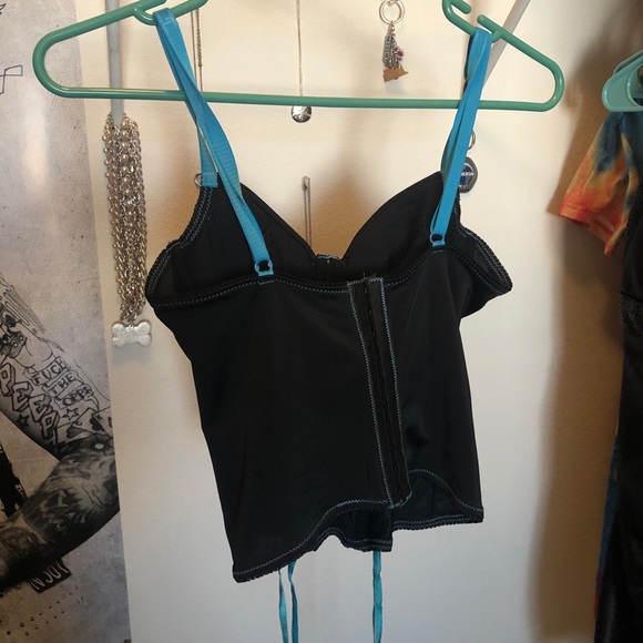 Black corset with blue flowers - Picture 3 of 3